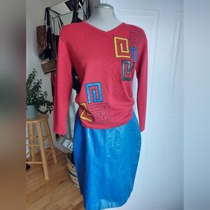 Vintage Cobalt Blue Leather Skirt - Small
